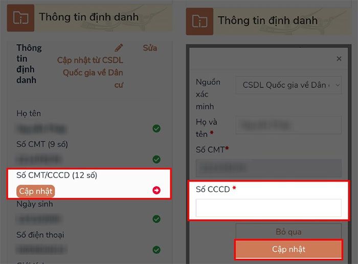 Cập nhật Thẻ căn cước công dân