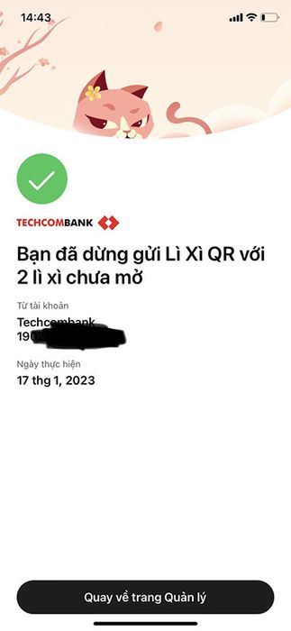 Hướng dẫn lì xì trên app Techcombank: 17414976