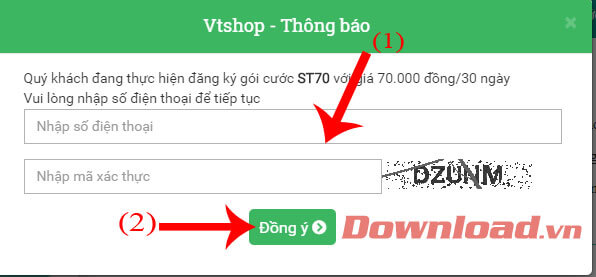 Nhập số điện thoại và mã xác nhận