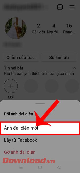 Ấn vào mục Chọn ảnh đại diện mới