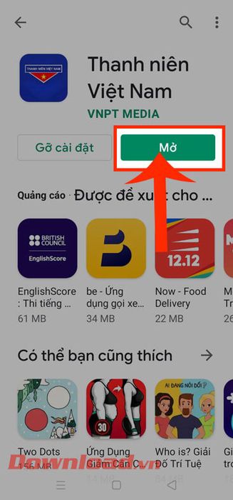 Bấm vào nút Mở