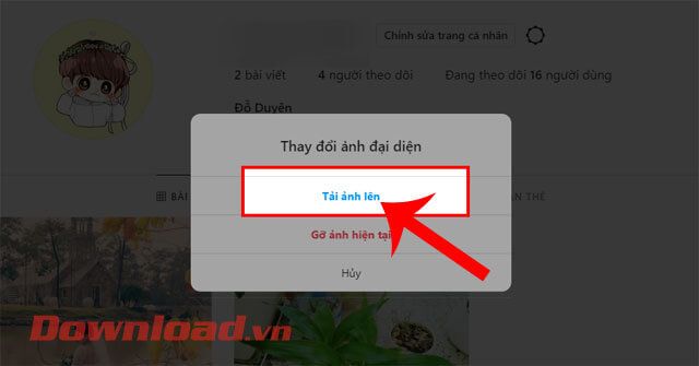 Nhấn chuột vào mục Tải ảnh lên