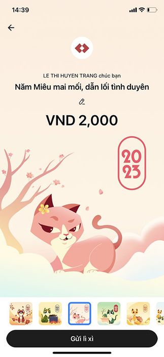 Hướng dẫn lì xì trên app Techcombank: 9414980