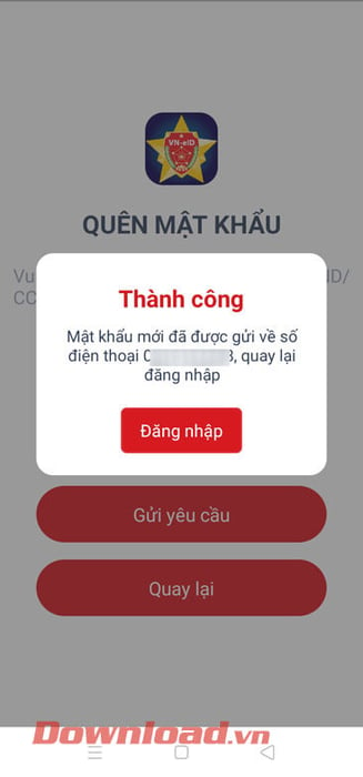 Khôi phục mật khẩu thành công