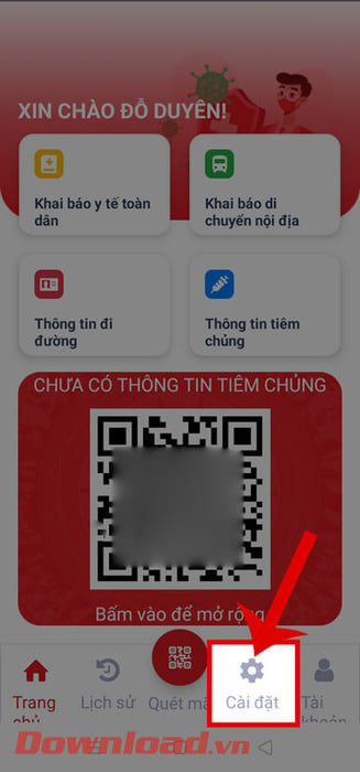 Chọn mục Cài đặt