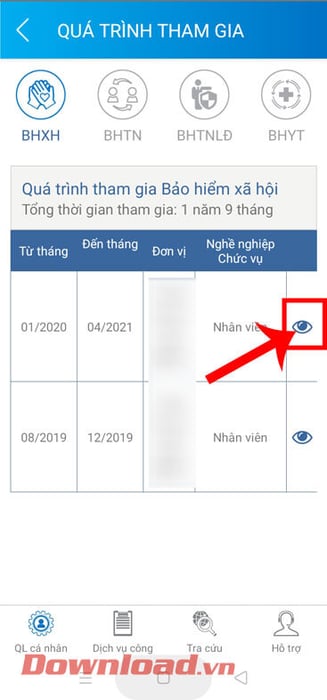 Chạm vào biểu tượng con mắt