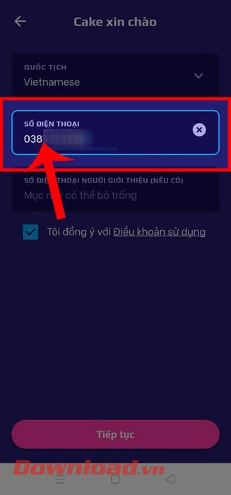 Nhập số điện thoại của bạn