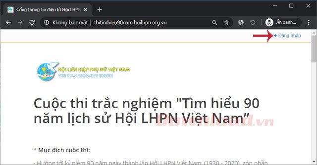 Chạm vào nút Đăng nhập