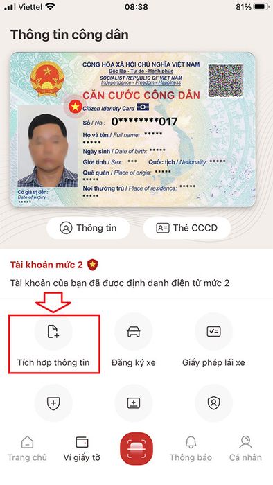 Hướng dẫn tích hợp BHXH GPLX vào VNeID 3*447322