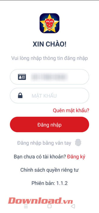 Đăng nhập vào tài khoản ứng dụng VNEID