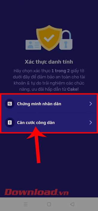 Chọn phương thức xác thực danh tính