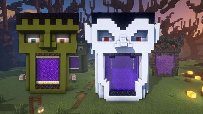Cổng địa ngục theo phong cách Halloween trong Minecraft