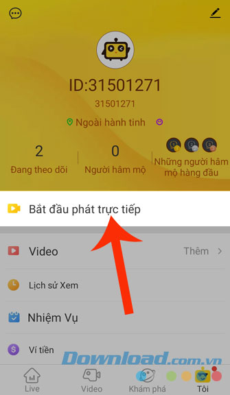 Bắt đầu phát trực tiếp