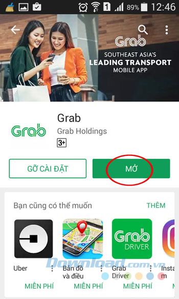 Mở ứng dụng Grab