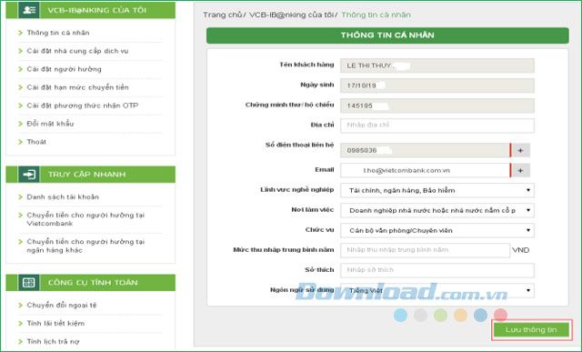Cập nhật thông tin cá nhân
