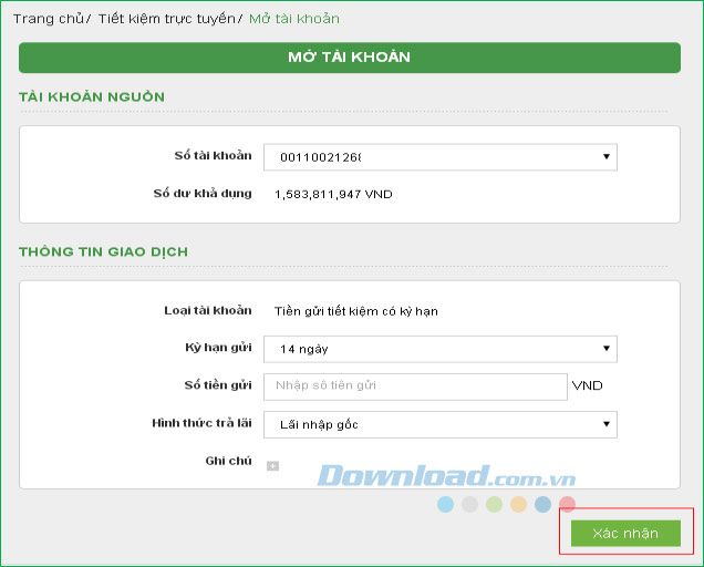 Mở tài khoản tiết kiệm online