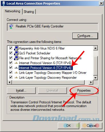 chọn Internet Protocol Version 4