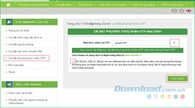 Cài đặt phương thức nhận mã OTP