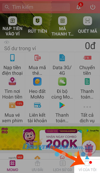 Chọn mục Ví của tôi