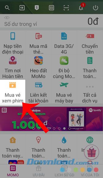 Nhấn vào mục xem phim.