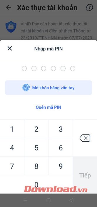 Nhập mã Pin