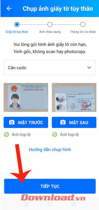 Chụp ảnh CMTND hoặc thẻ CCCD