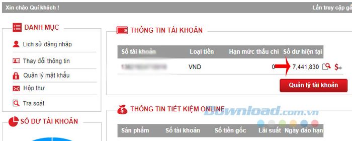 Xem số dư tài khoản Techcombank