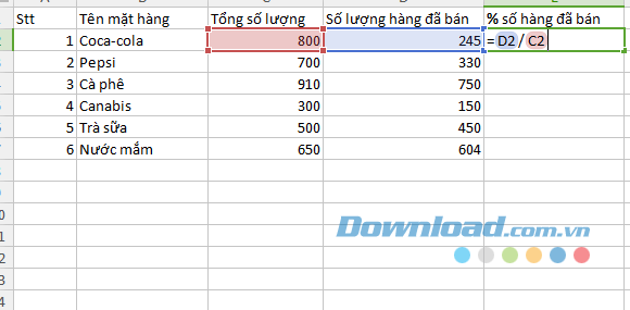 Tính Phần Trăm Trên Excel