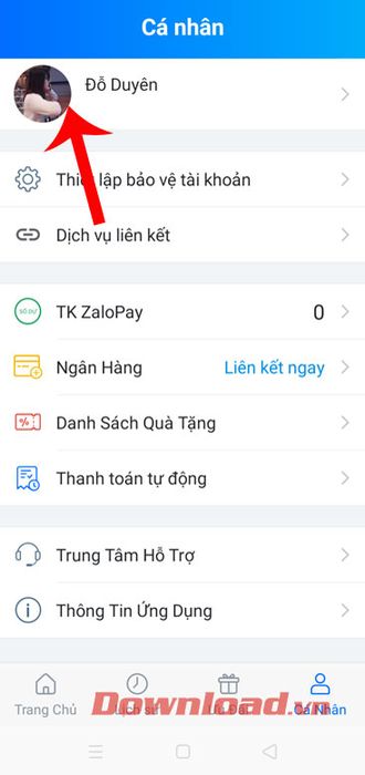 Chạm vào tên tài khoản