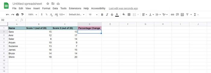 Tính phần trăm bằng Google Sheets