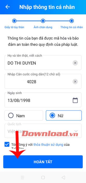 Nhập thông tin cá nhân của bạn