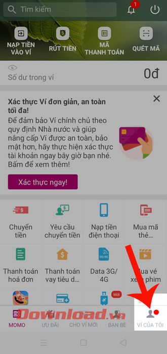 Bấm vào mục Ví của tôi