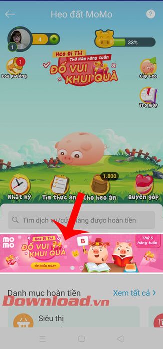 Click vào quảng cáo của trò chơi Heo đi thi