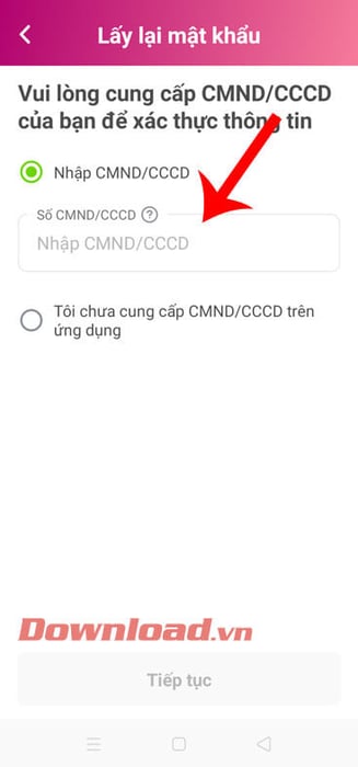 Nhập số CMND hoặc CCCD