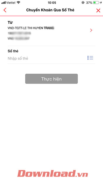 Giao dịch chuyển khoản qua số thẻ
