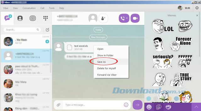 Nhận tệp qua Viber trên máy tính