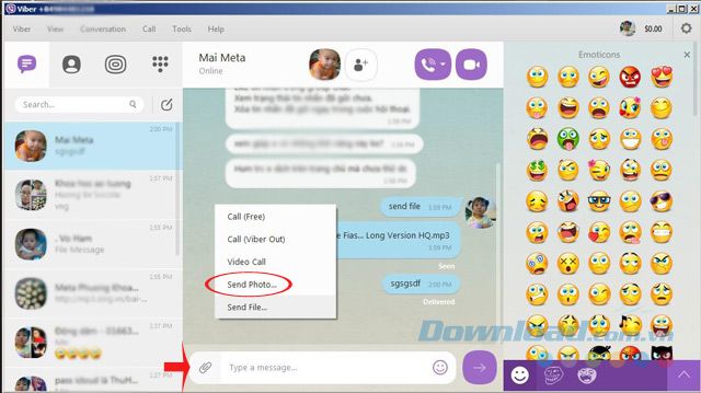 Gửi tệp qua Viber trên máy tính