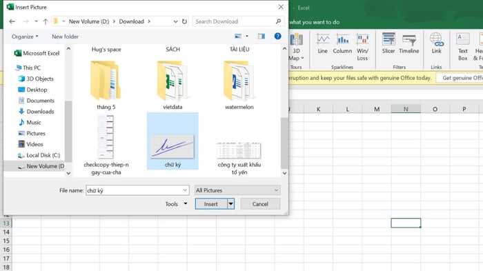 Bước 2 trong cách chèn chữ ký vào Excel một cách dễ dàng