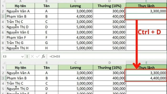 Cách sao chép công thức trong Excel xuống ô phía dưới