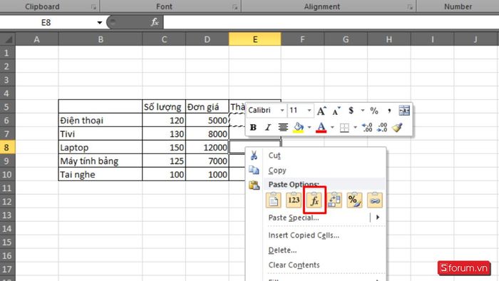 Cách sao chép công thức trong Excel chỉ để sao chép công thức - Bước 3