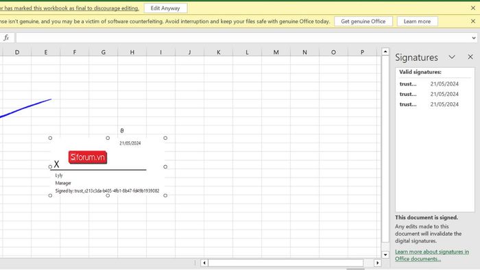 Hướng dẫn cách thêm chữ ký vào Excel và xóa chữ ký - Bước 2