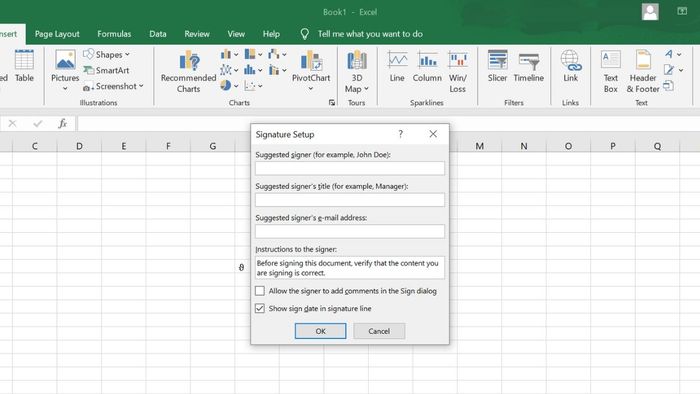Cách thêm chữ ký vào Excel, cách 2 bước 2
