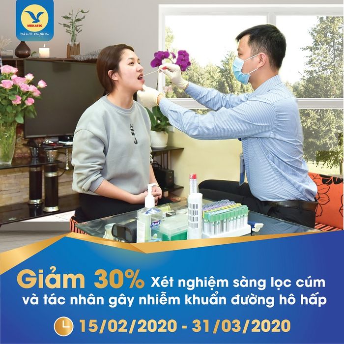 Được giảm 30% phí xét nghiệm sàng lọc cúm và viêm đường hô hấp cấp.