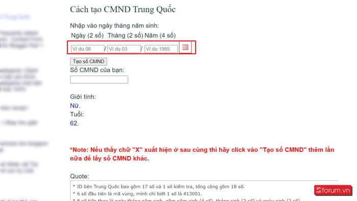 Cách tạo CMND Trung Quốc miễn phí - Bước 2