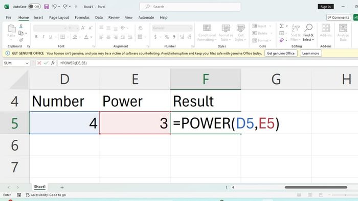 Cách sử dụng hàm mũ hai trong excel 1