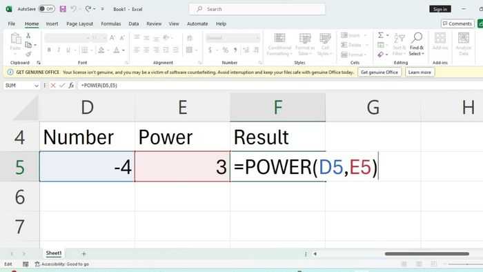 Cách sử dụng hàm mũ hai trong Excel 2