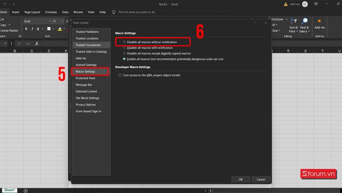 Cách vô hiệu hóa Bật Macro trong Excel bước 3