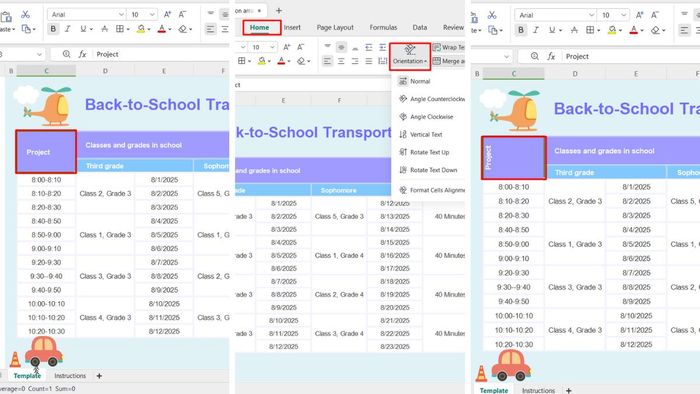 Cách xoay chữ trong Excel 2