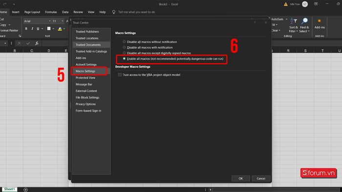 Cách Bật Macro trong Excel 2013 - 2016 bước 3
