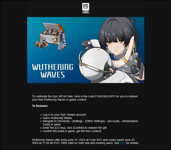 Wuthering Waves: Nhận giftcode quà tặng miễn phí từ Epic qua vài bước đơn giản